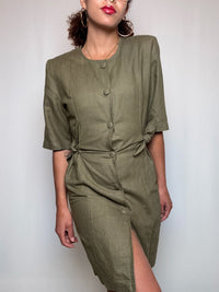 Robe en lin kaki S vintage