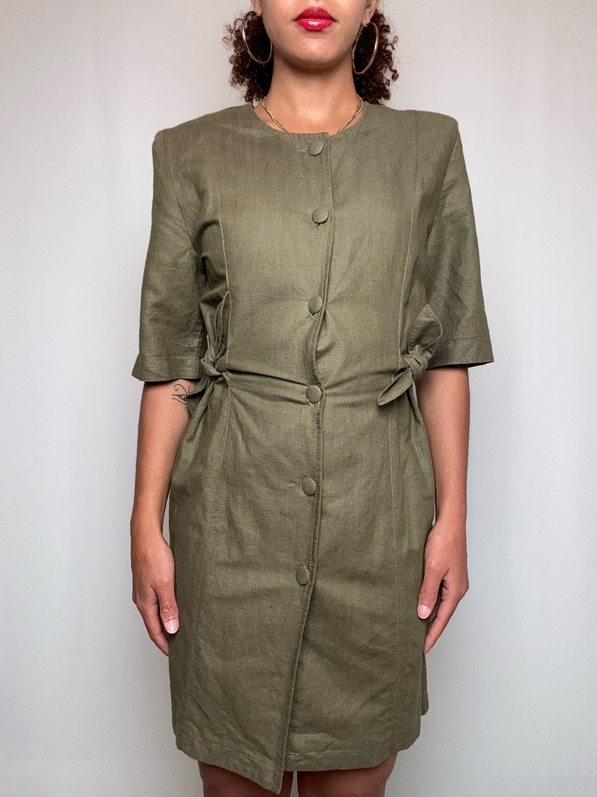 Robe en lin kaki S vintage