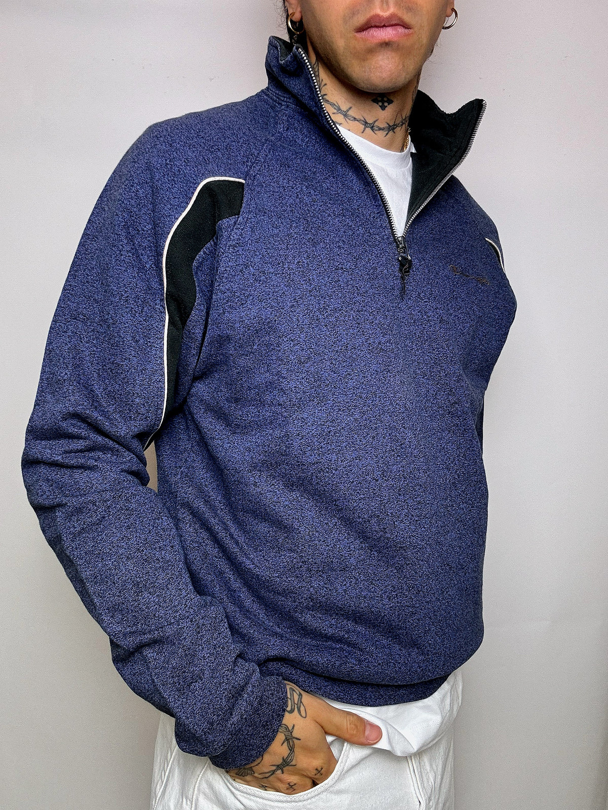 Sweat à zip bleu chiné CHAMPION XL vintage