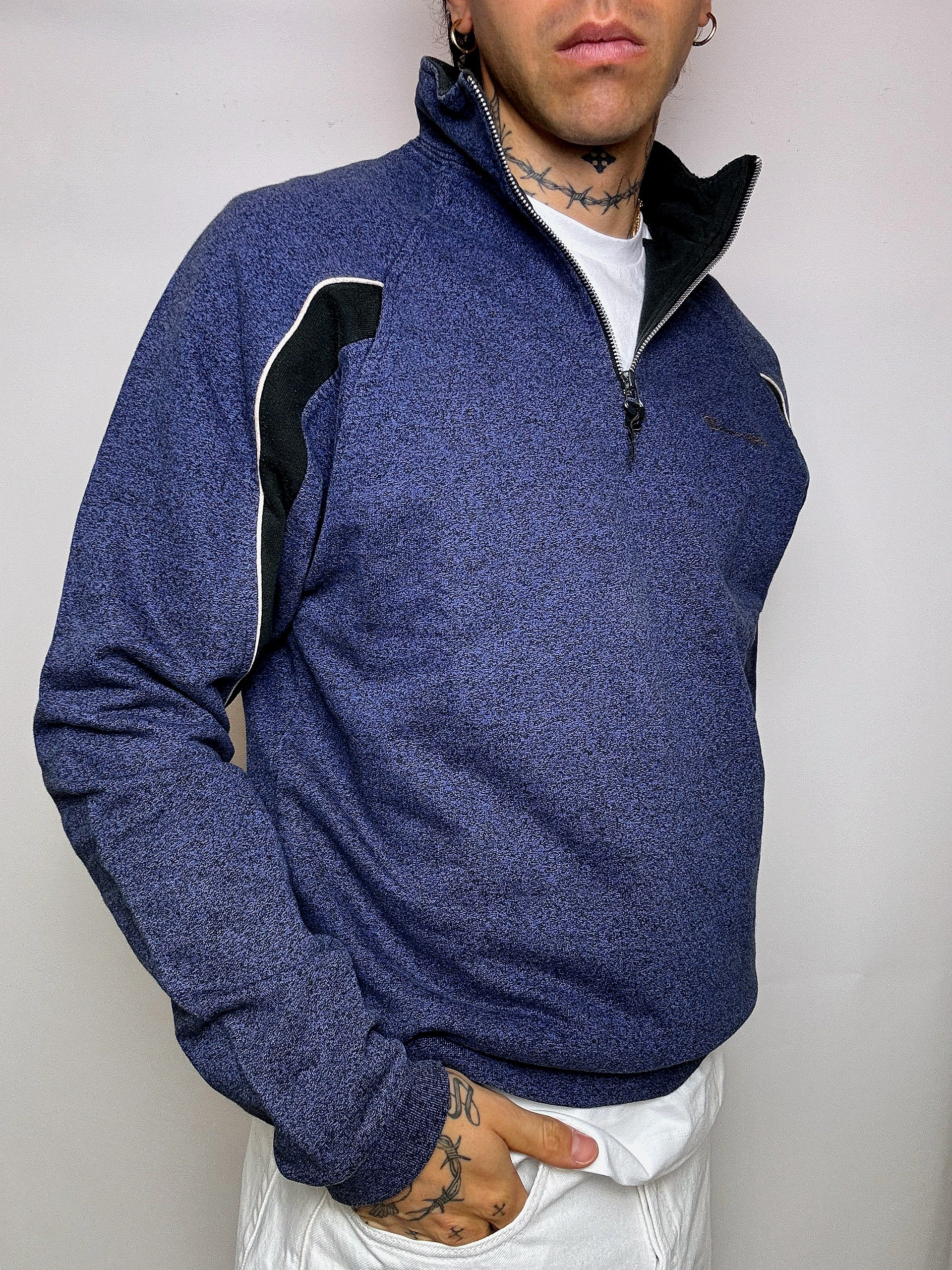 Sweat à zip bleu chiné CHAMPION XL vintage