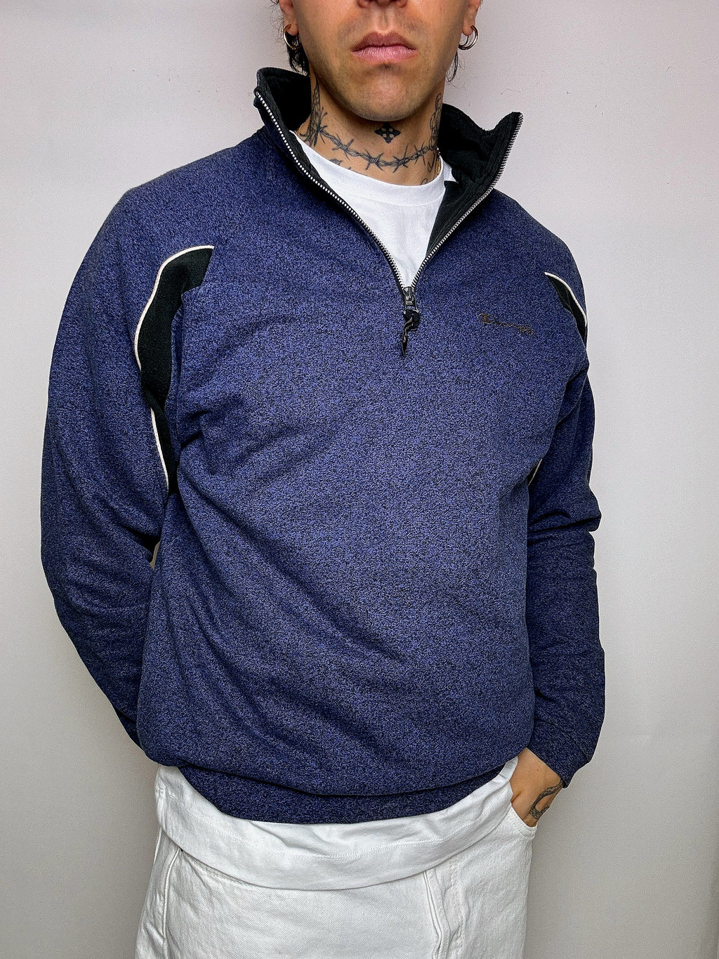 Sweat à zip bleu chiné CHAMPION XL vintage