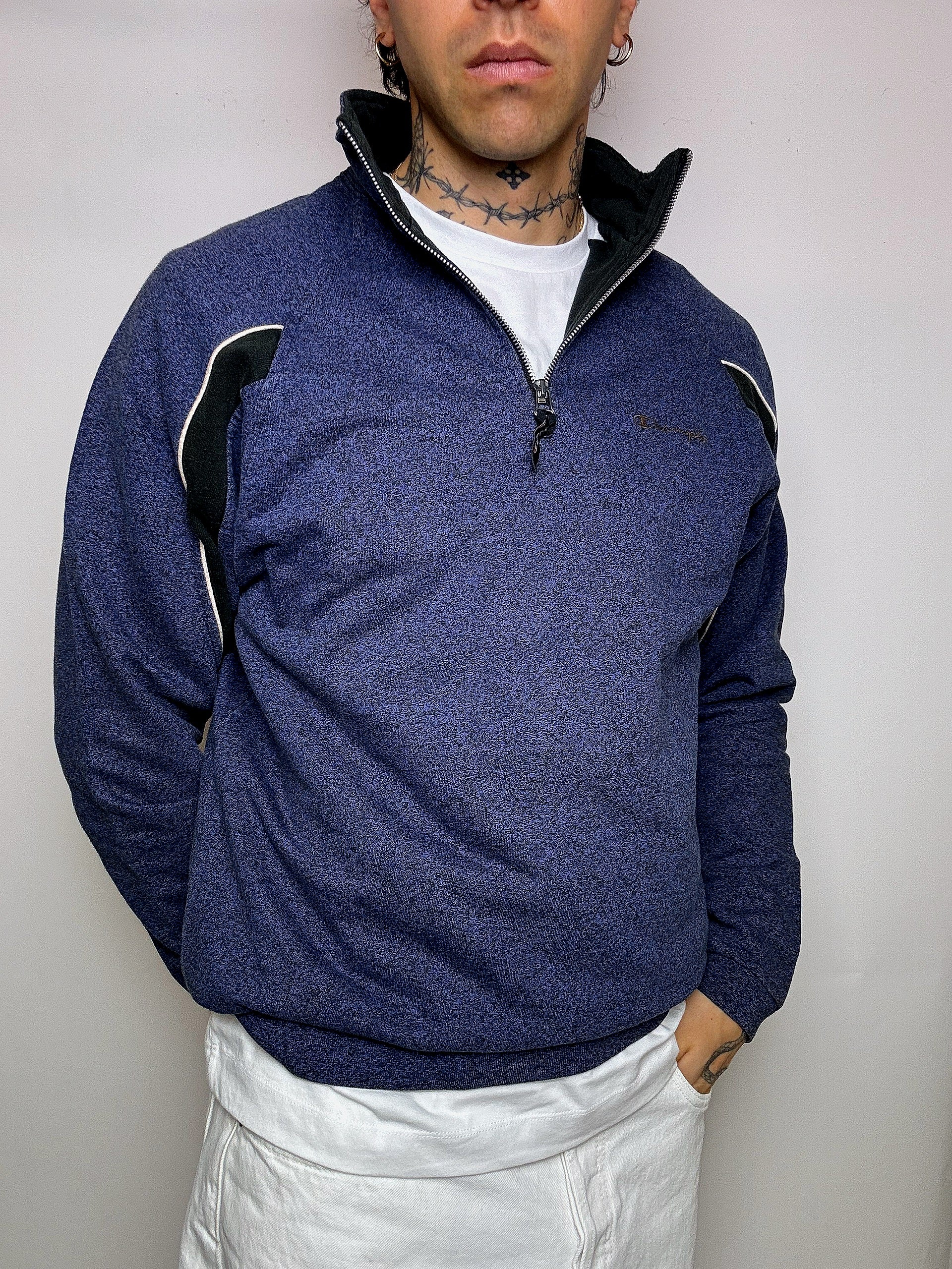 Sweat à zip bleu chiné CHAMPION XL vintage