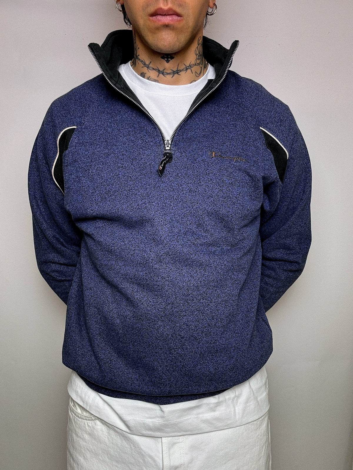Sweat à zip bleu chiné CHAMPION XL vintage
