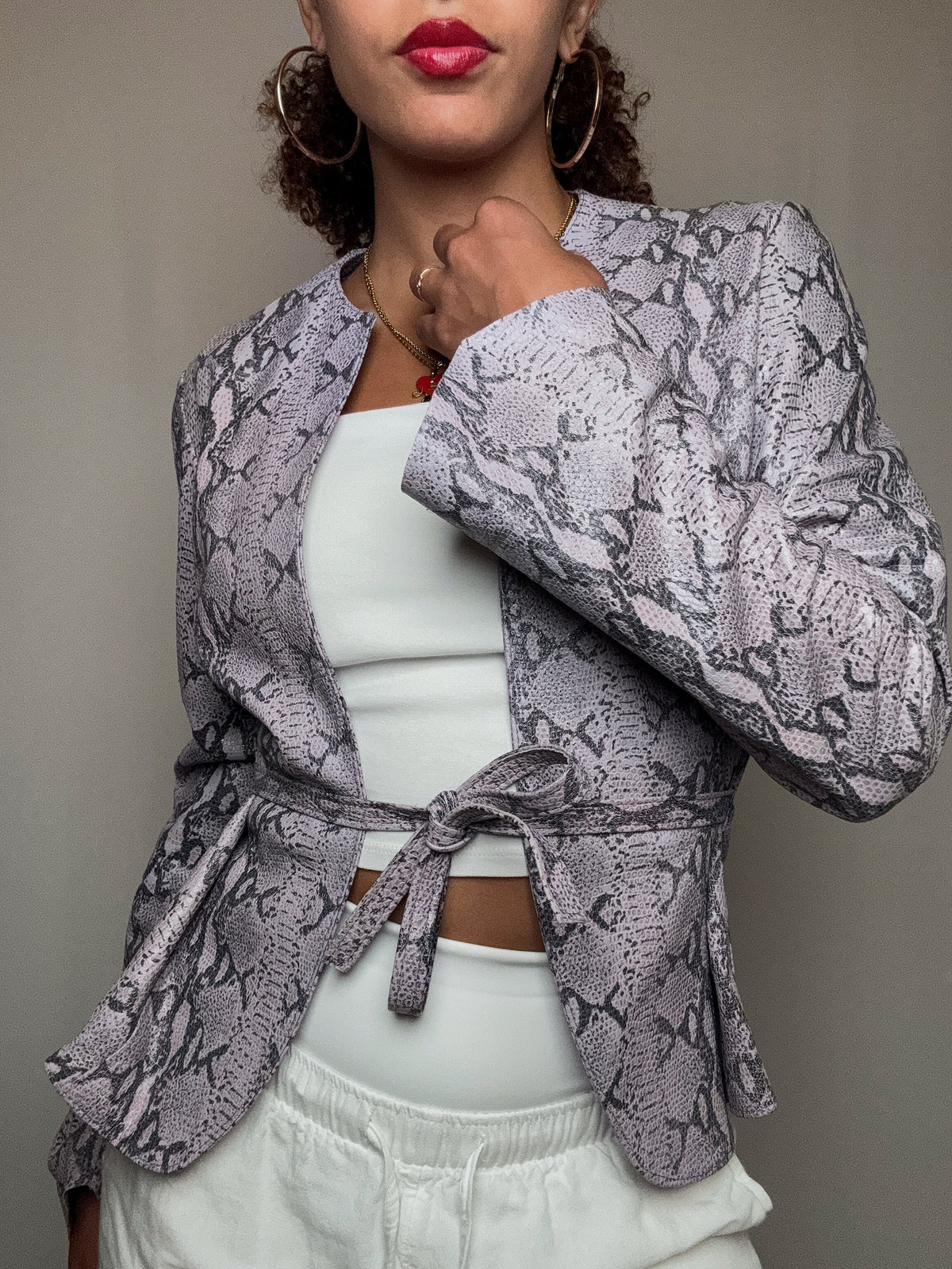 Veste cintrée en cuir python parme XS/S vintage