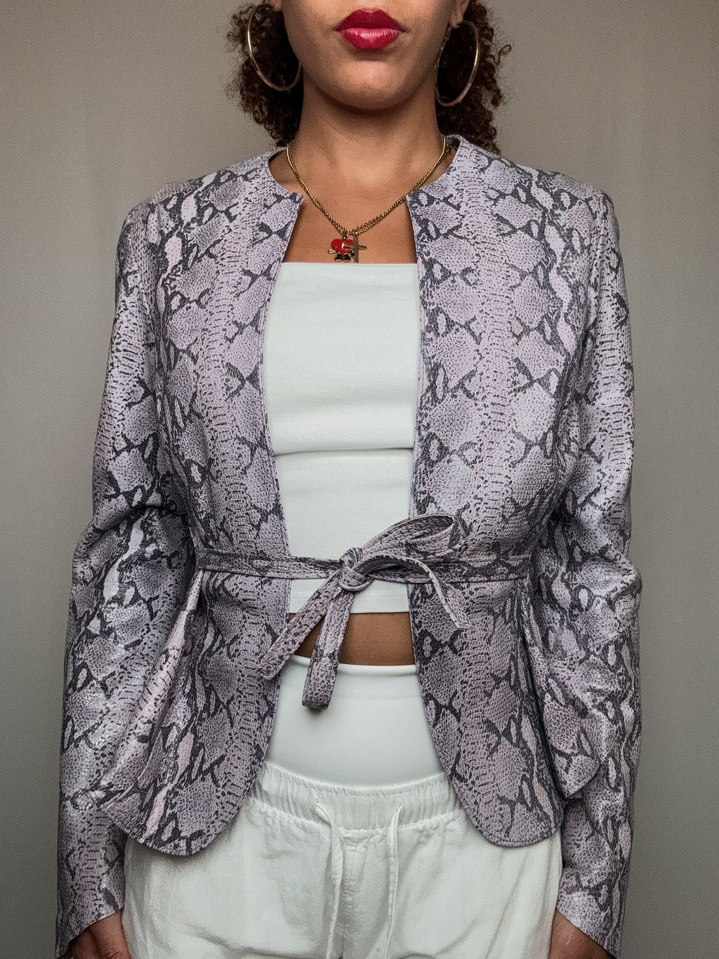 Veste cintrée en cuir python parme XS/S vintage