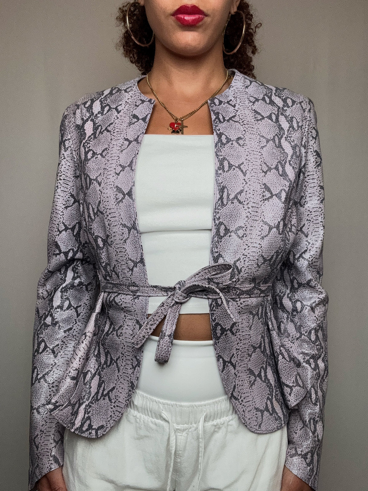 Veste cintrée en cuir python parme XS/S vintage