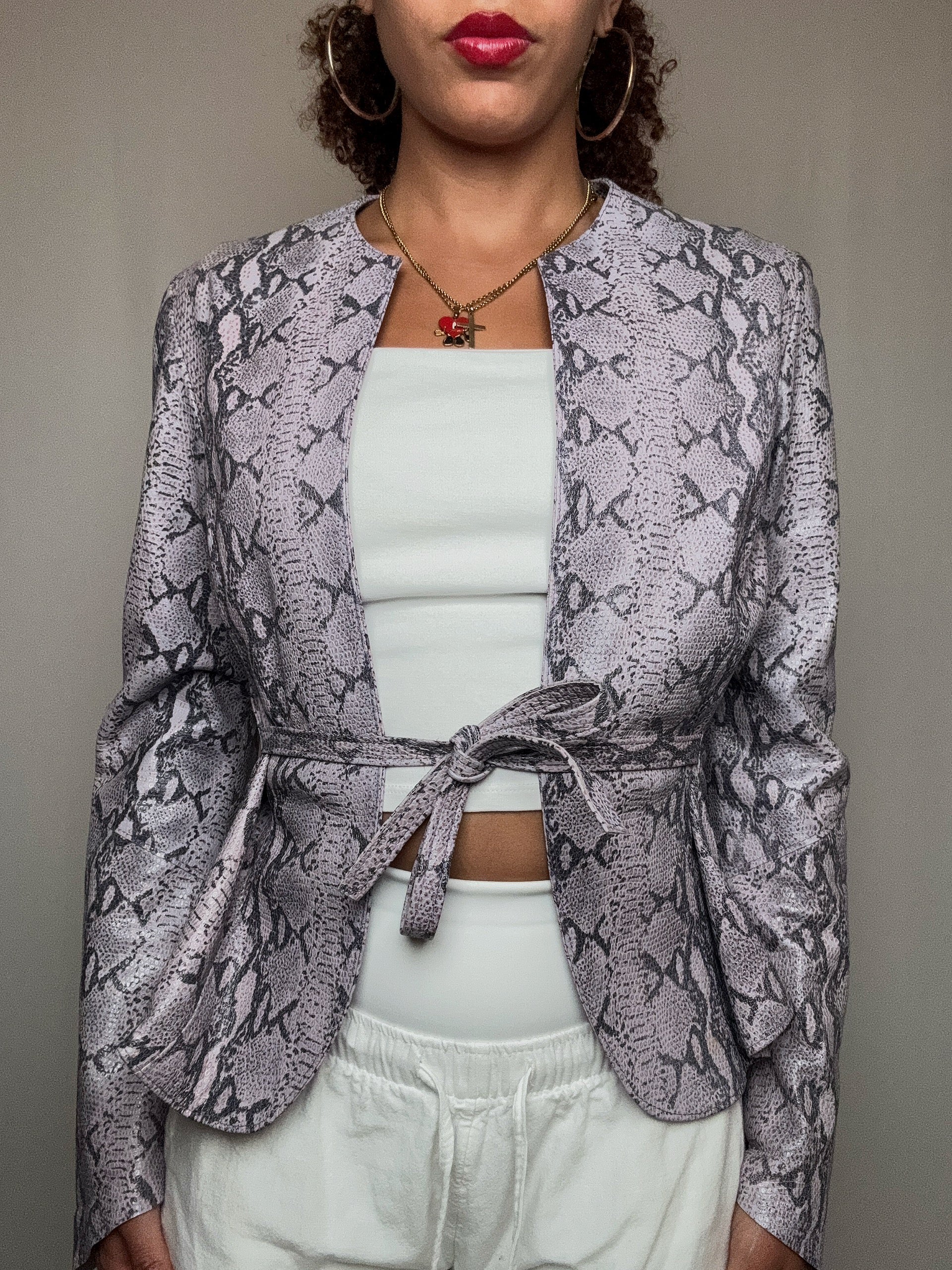Veste cintrée en cuir python parme XS/S vintage