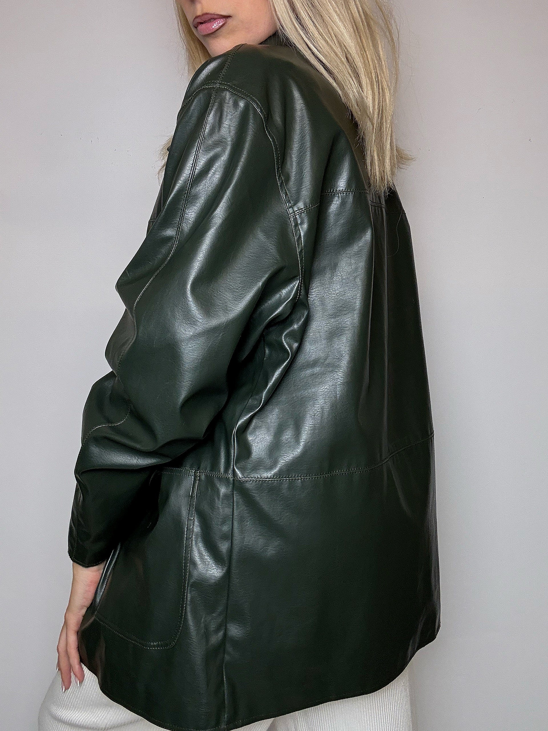 Veste en cuir droite verte L vintage