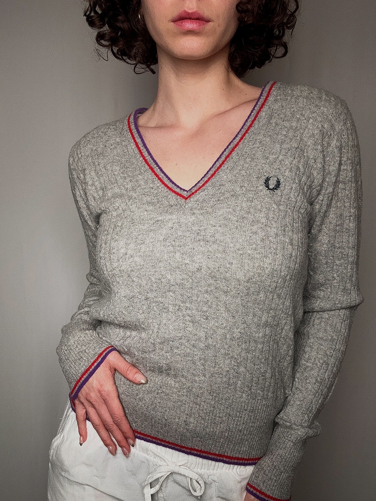 Pull ajusté gris fred perry L vintage