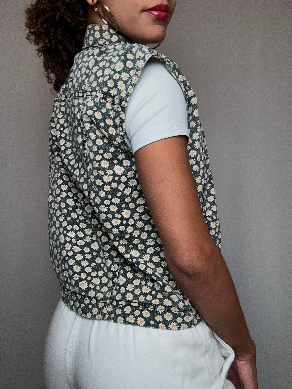 Gilet à fleurs en denim M/L vintage