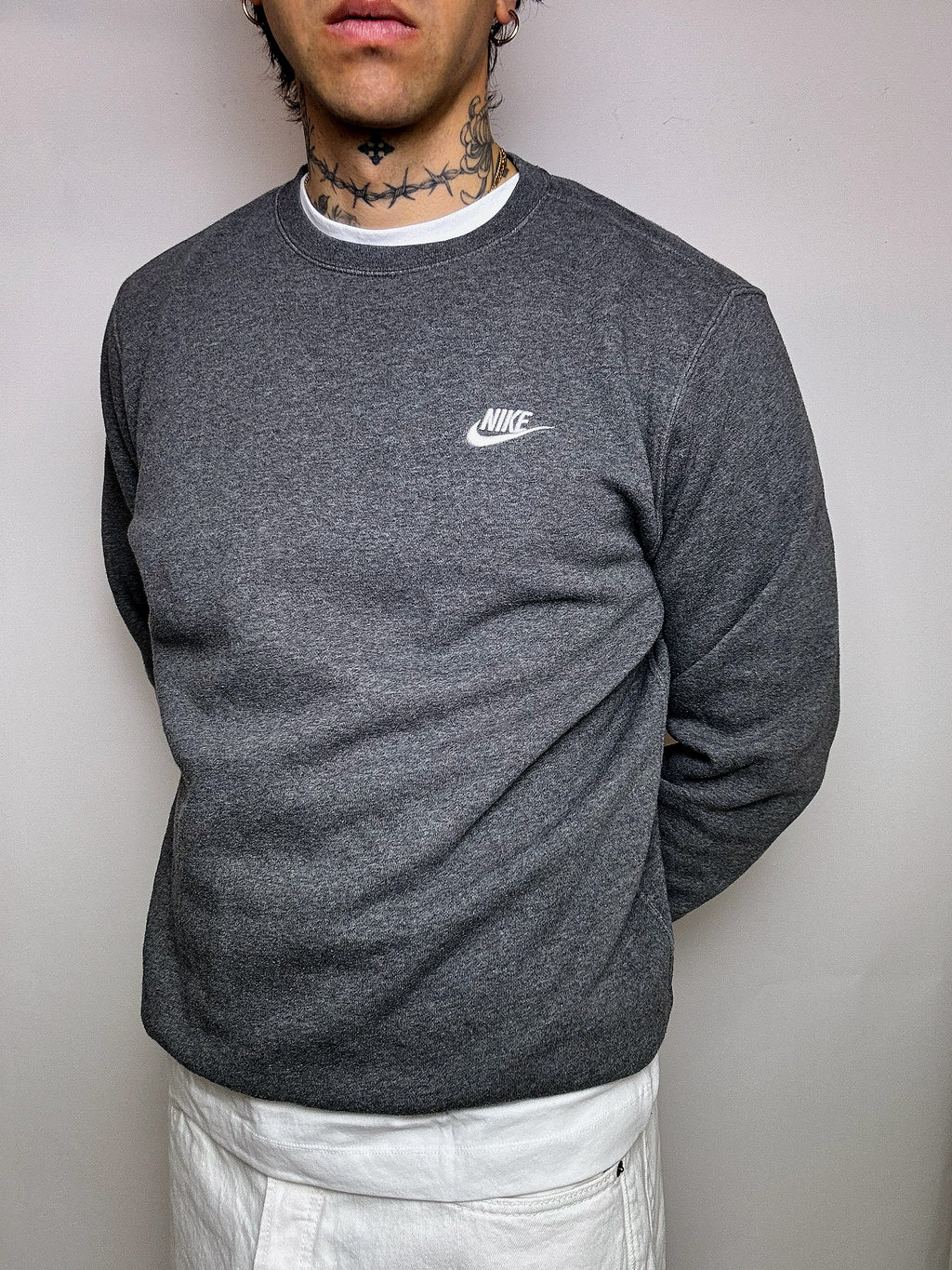 Sweat col rond gris ADIDAS L vintage