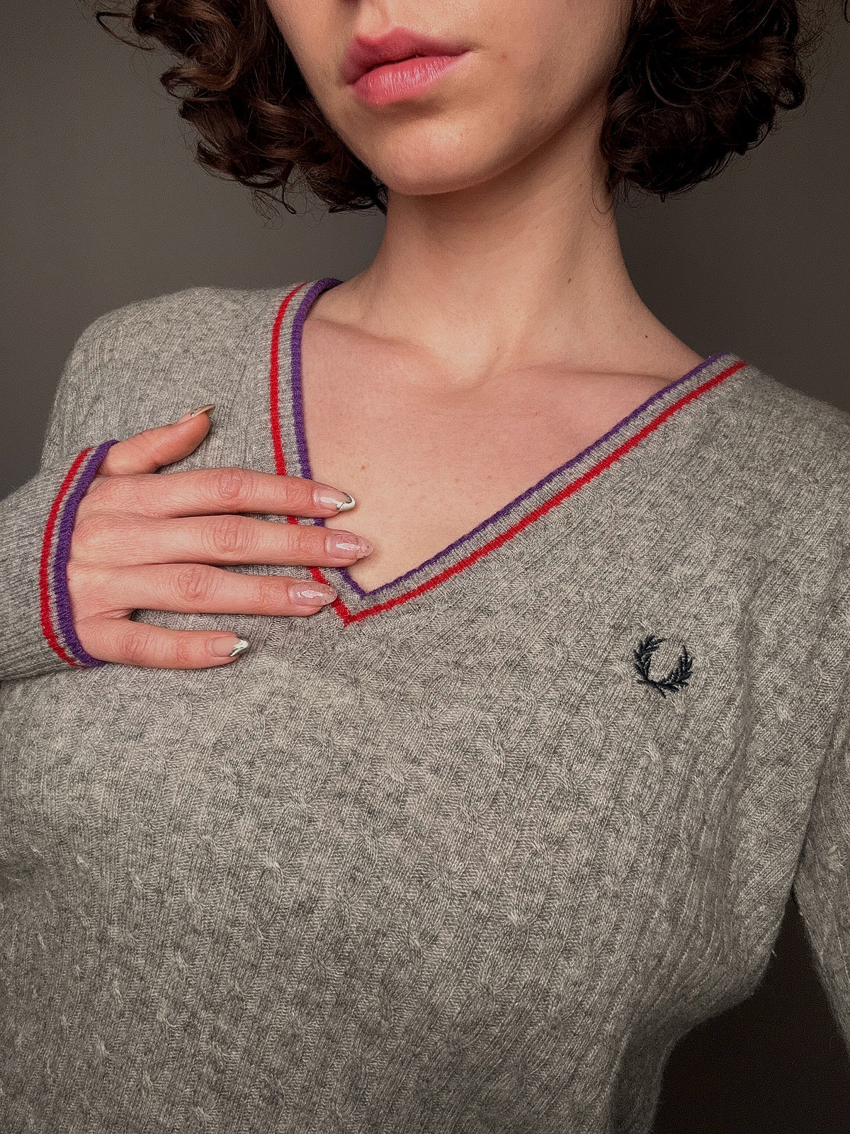Pull ajusté gris fred perry L vintage