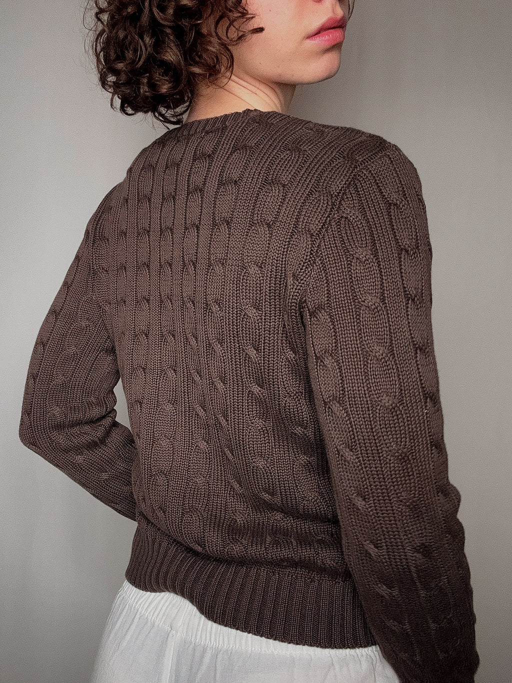 Brauner Zopfstrickpullover Ralph Lauren S Vintage