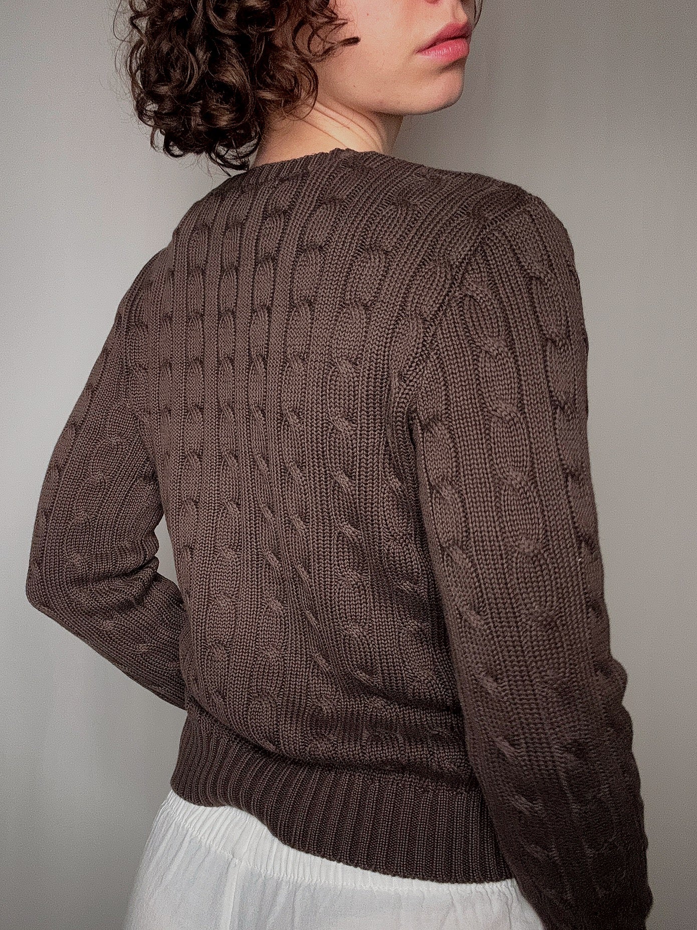 Brauner Zopfstrickpullover Ralph Lauren S Vintage