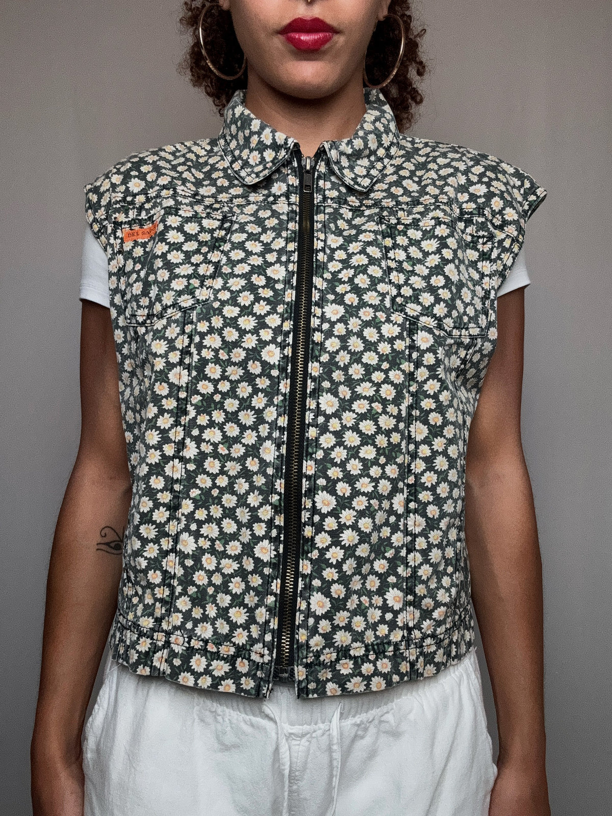 Gilet à fleurs en denim M/L vintage