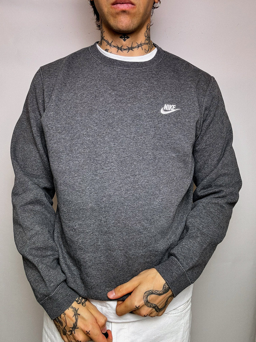 Sweat col rond gris ADIDAS L vintage