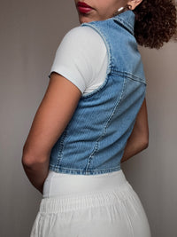 Gilet fitté en denim bleu S vintage