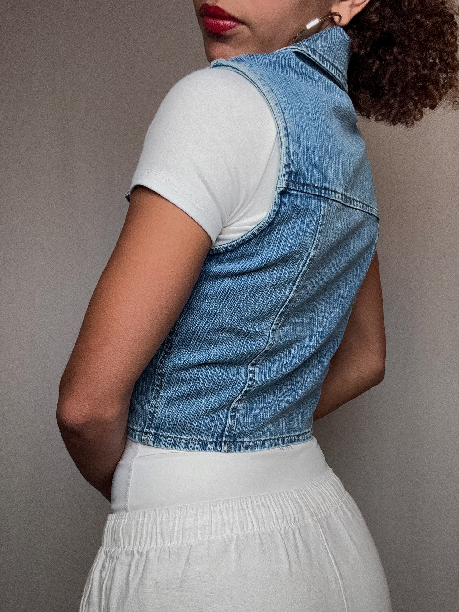 Gilet fitté en denim bleu S vintage