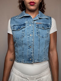 Gilet fitté en denim bleu S vintage
