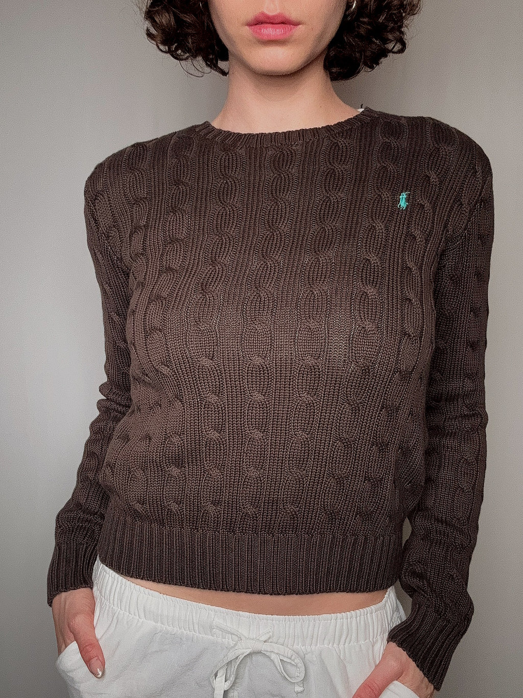 Brauner Zopfstrickpullover Ralph Lauren S Vintage