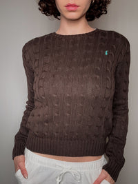 Brauner Zopfstrickpullover Ralph Lauren S Vintage