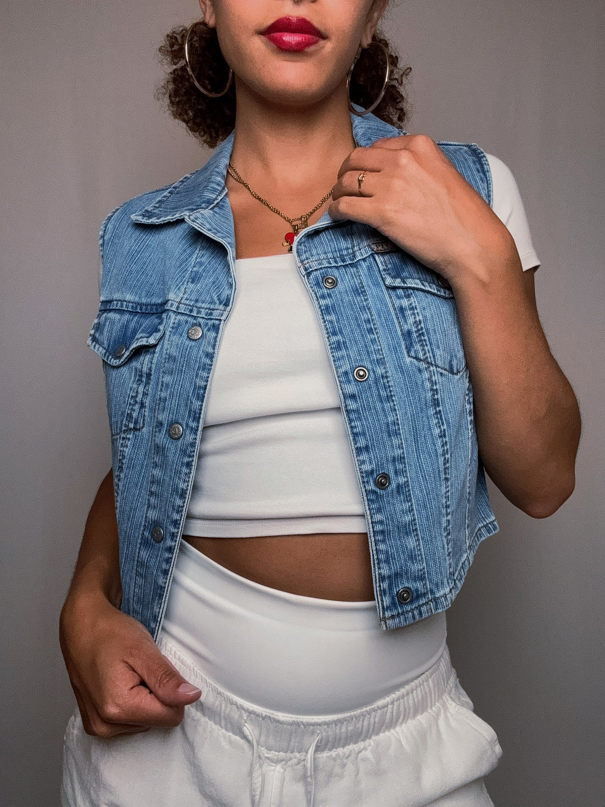 Gilet fitté en denim bleu S vintage