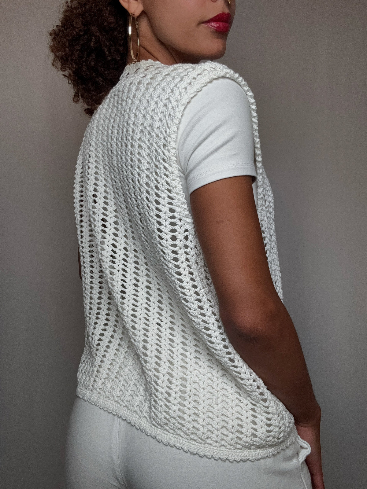 Gilet en crochet blanc S/M vintage