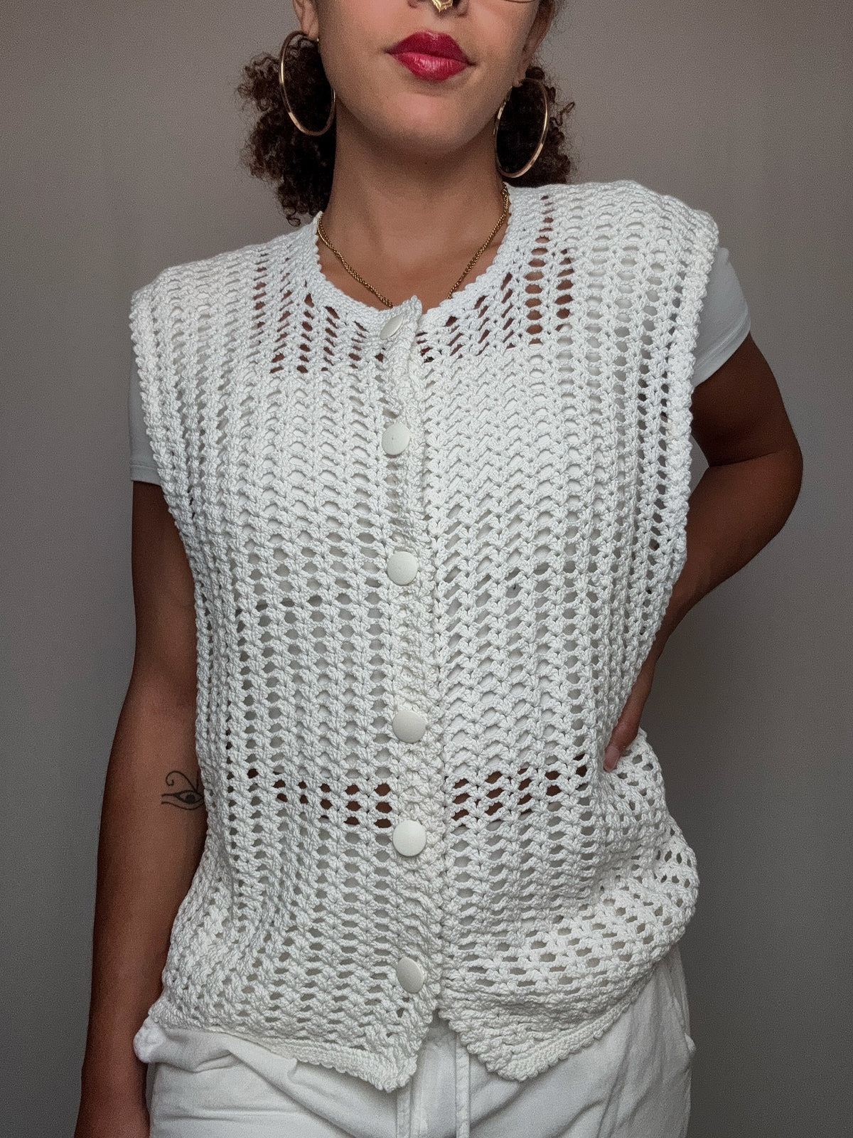 Gilet en crochet blanc S/M vintage