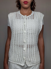 Gilet en crochet blanc S/M vintage
