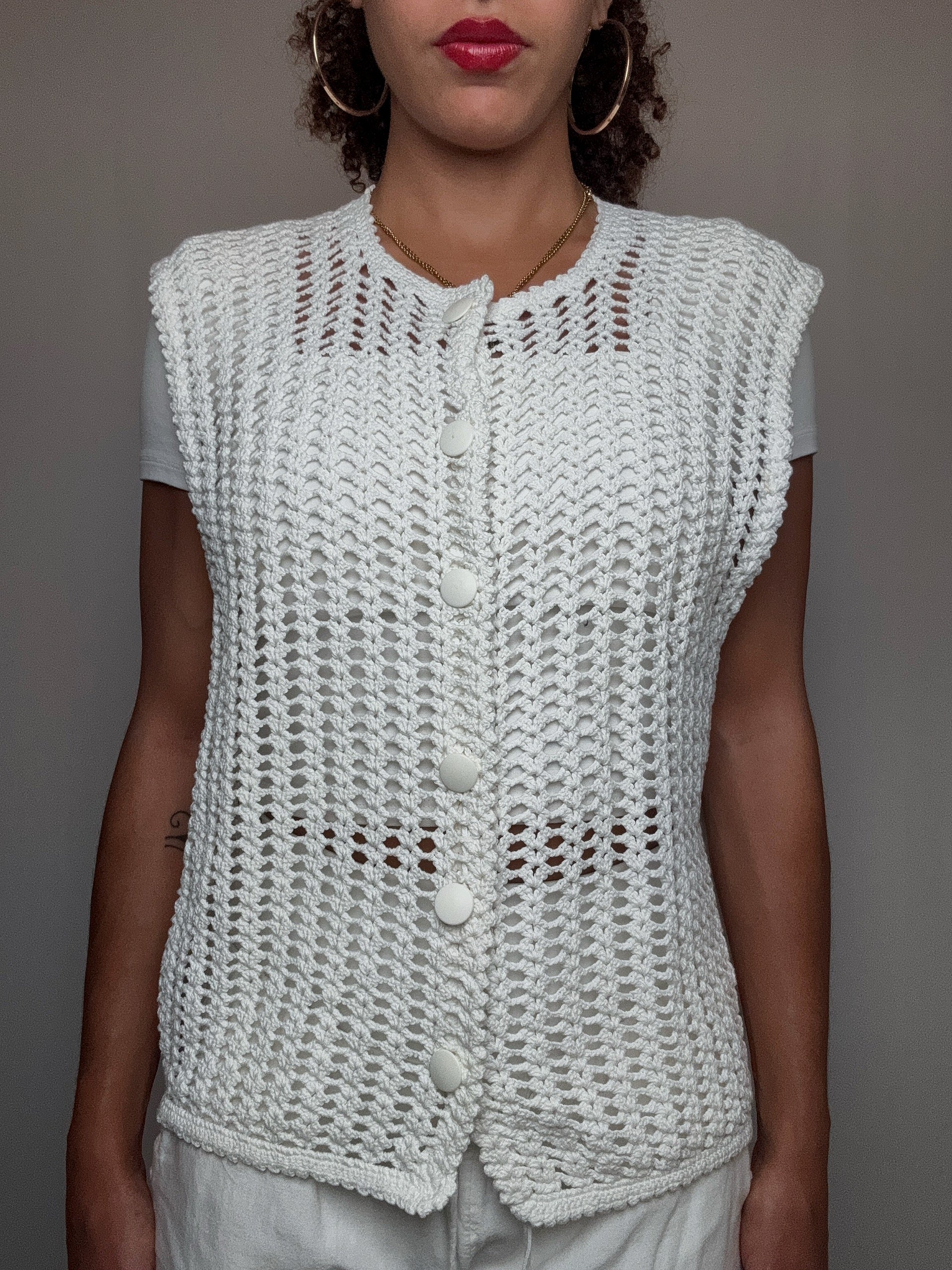 Gilet en crochet blanc S/M vintage