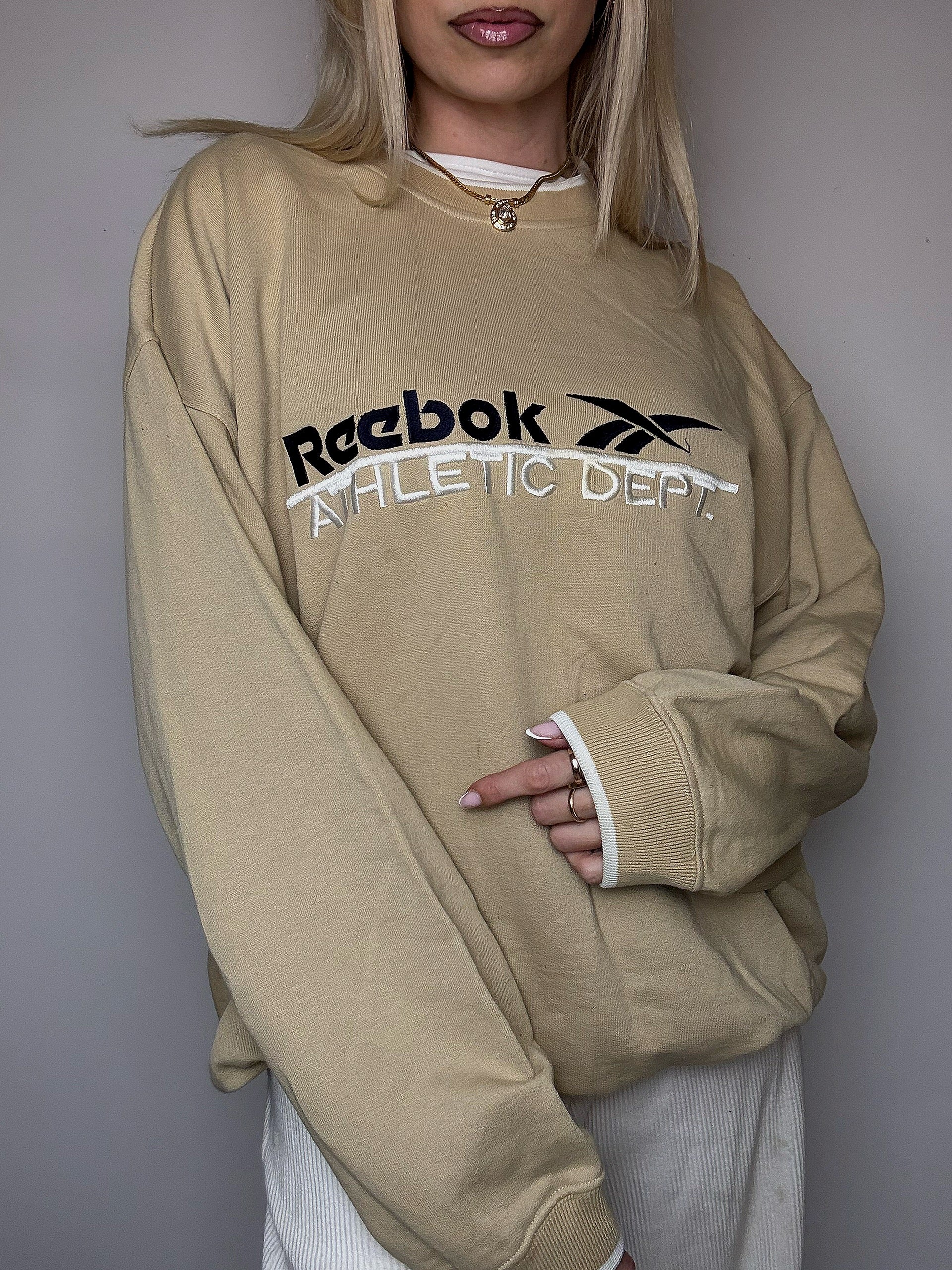 Beiges Sweatshirt mit Rundhalsausschnitt im Vintage-Stil