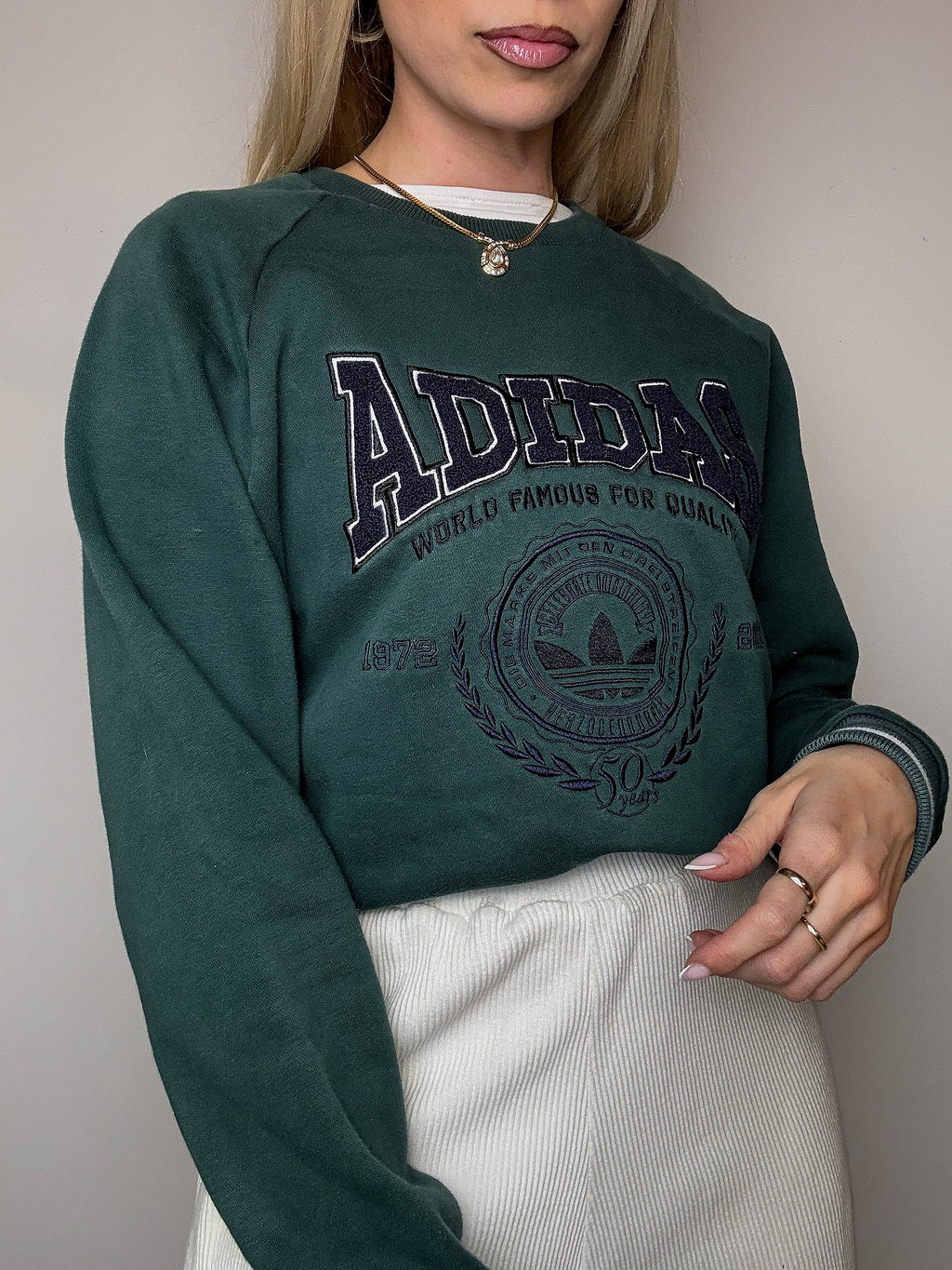 Sweat col rond vert ADIDAS S vintage