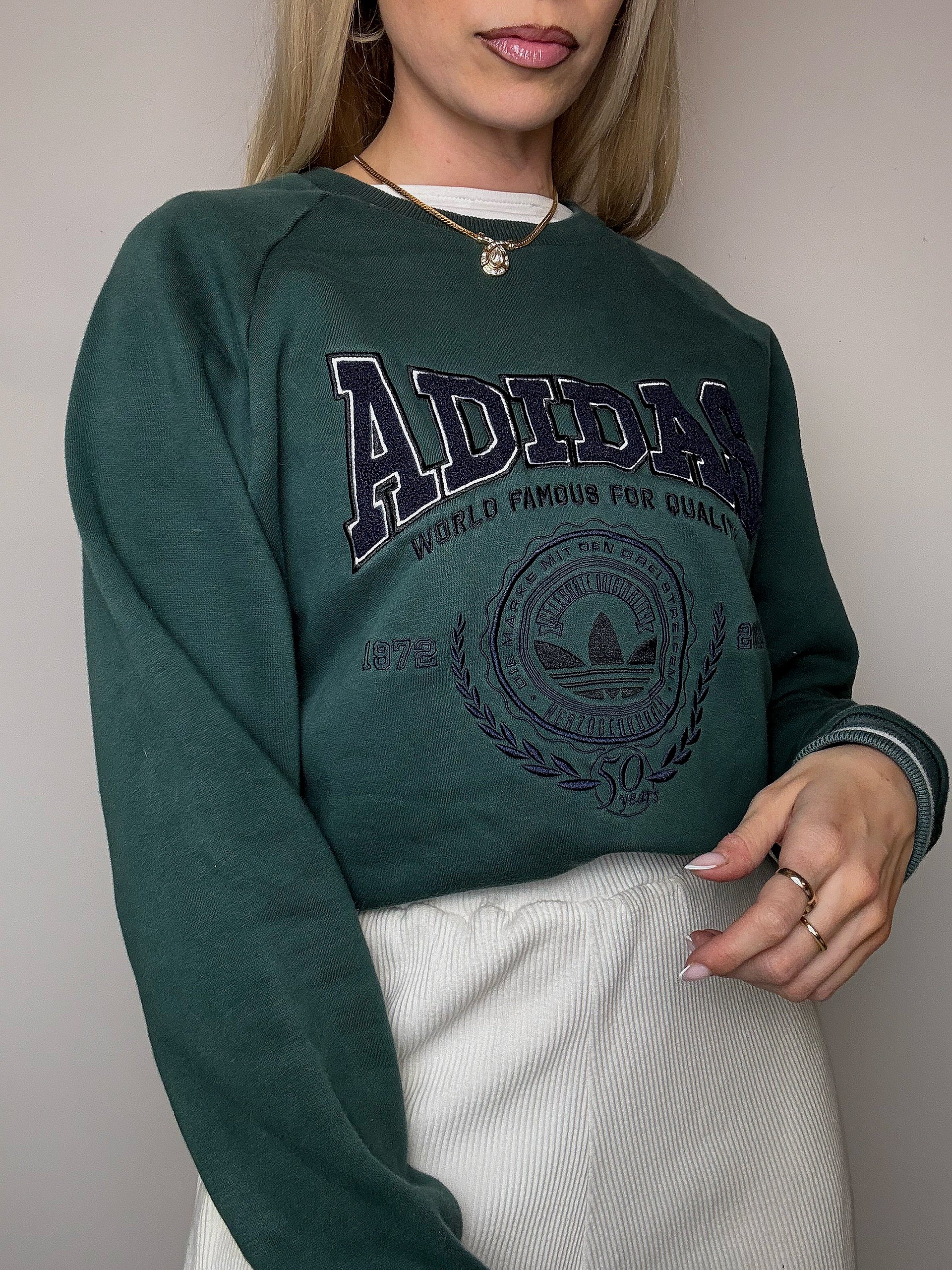 Sweat col rond vert ADIDAS S vintage