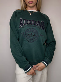 Sweat col rond vert ADIDAS S vintage