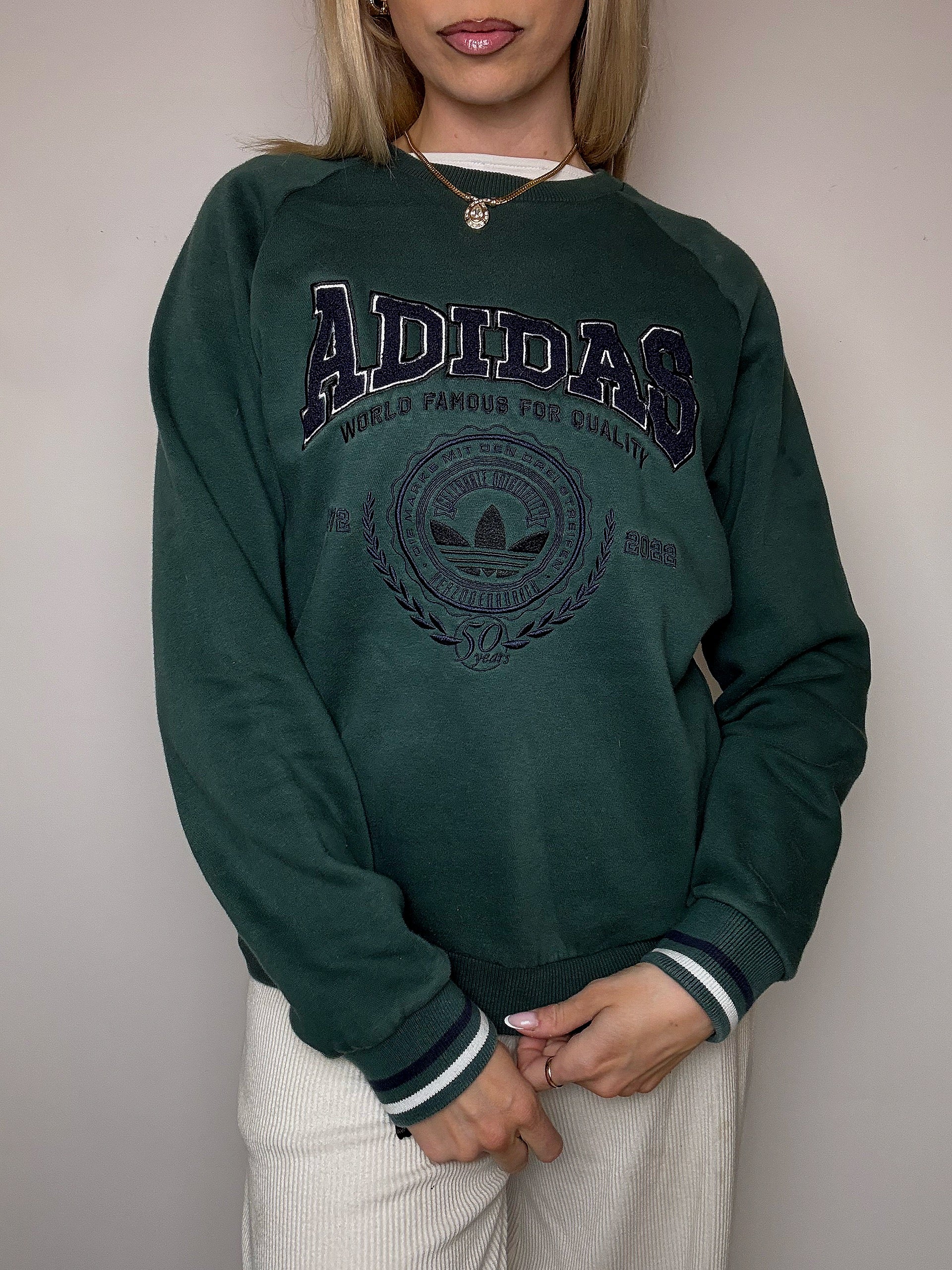 Sweat col rond vert ADIDAS S vintage