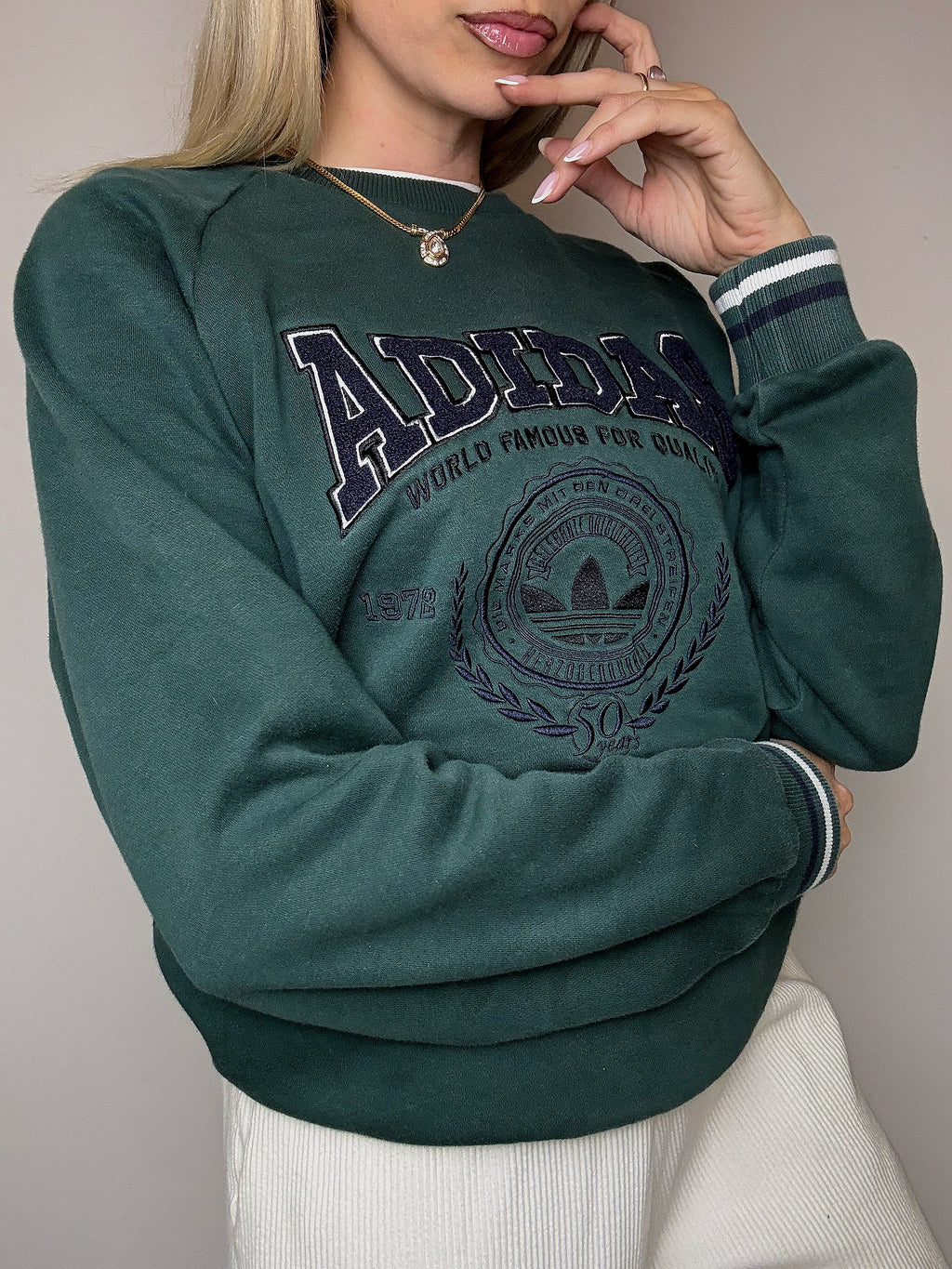 Sweat col rond vert ADIDAS S vintage