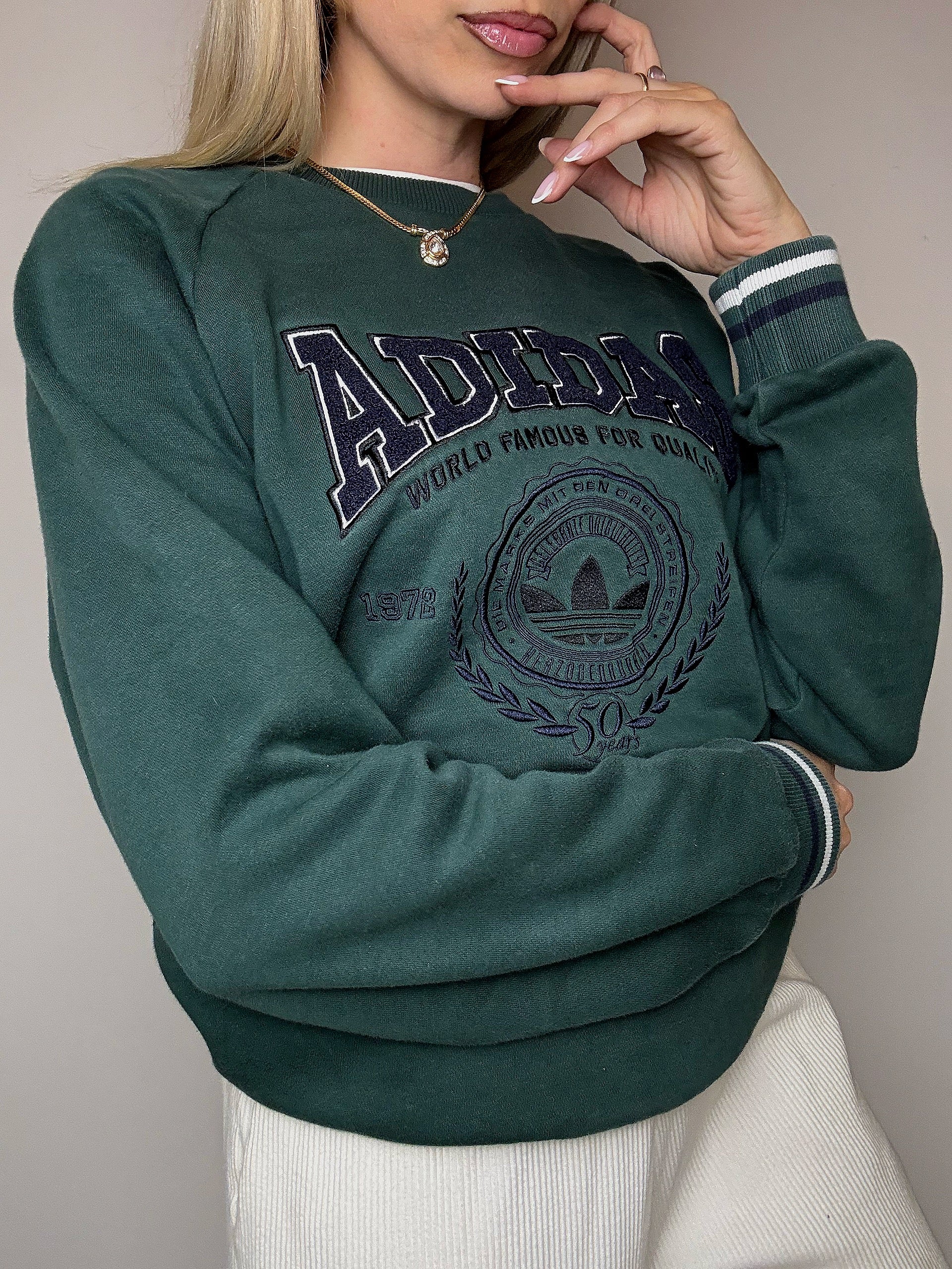 Sweat col rond vert ADIDAS S vintage