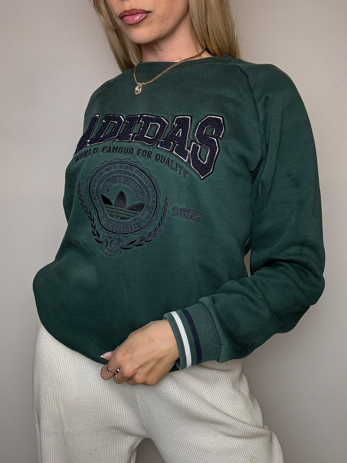 Sweat col rond vert ADIDAS S vintage