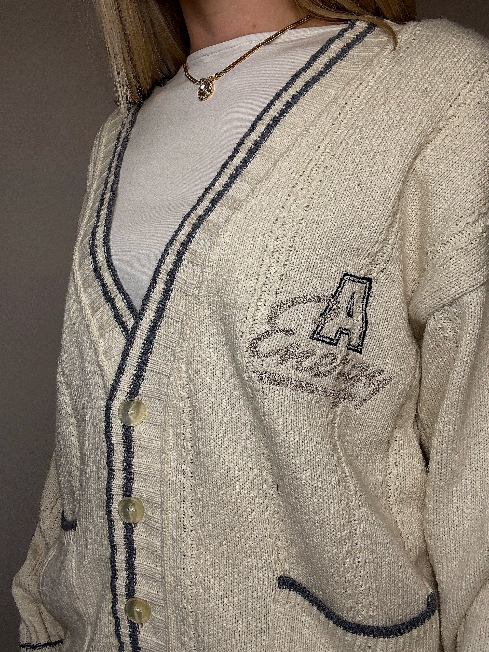 cardigan cricket blanc L/XL vintage