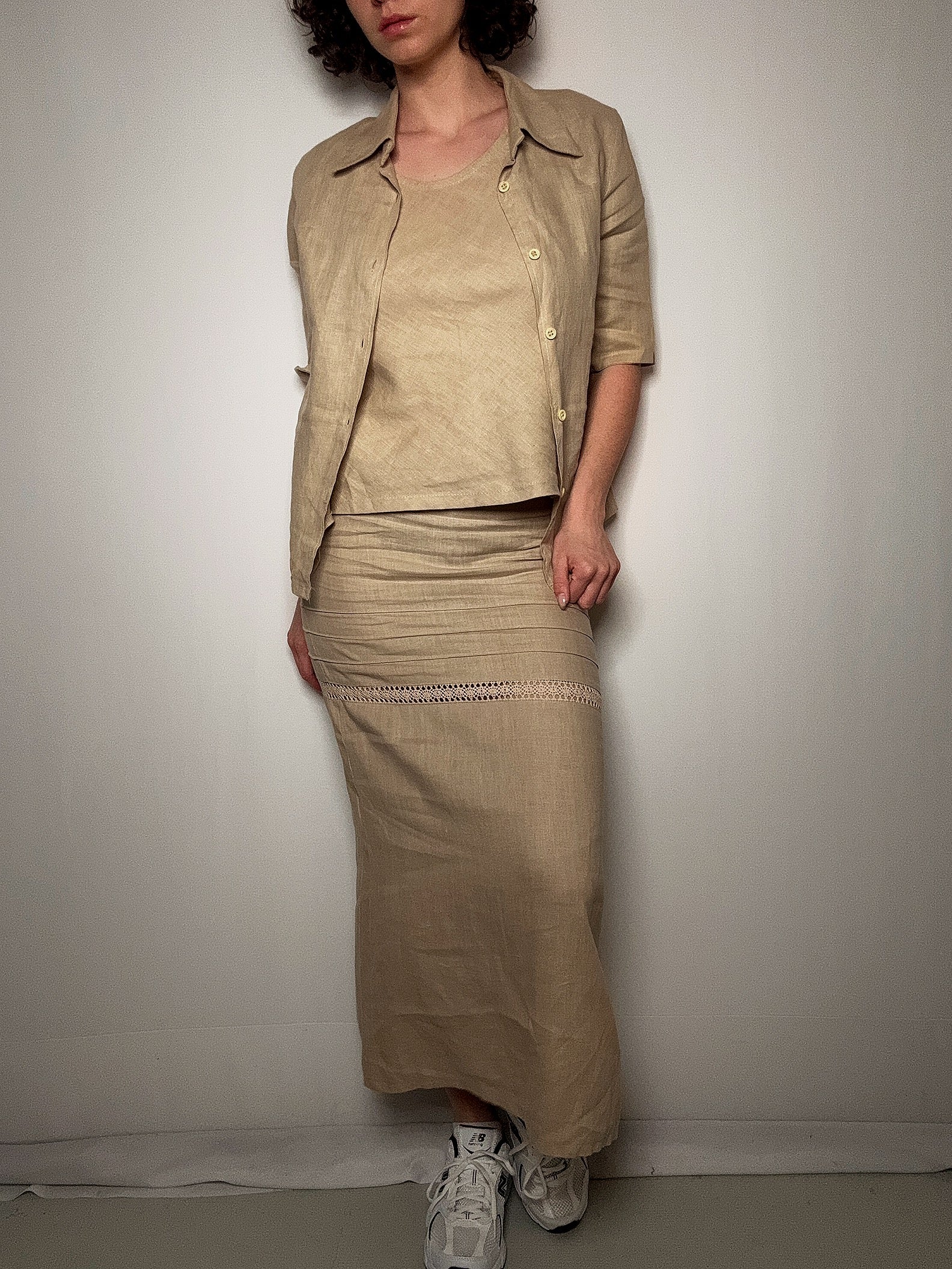 Ensemble 3p en lin beige M vintage