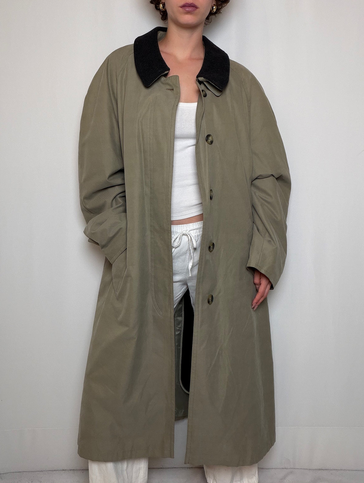 Trench doublé en laine beige L vintage