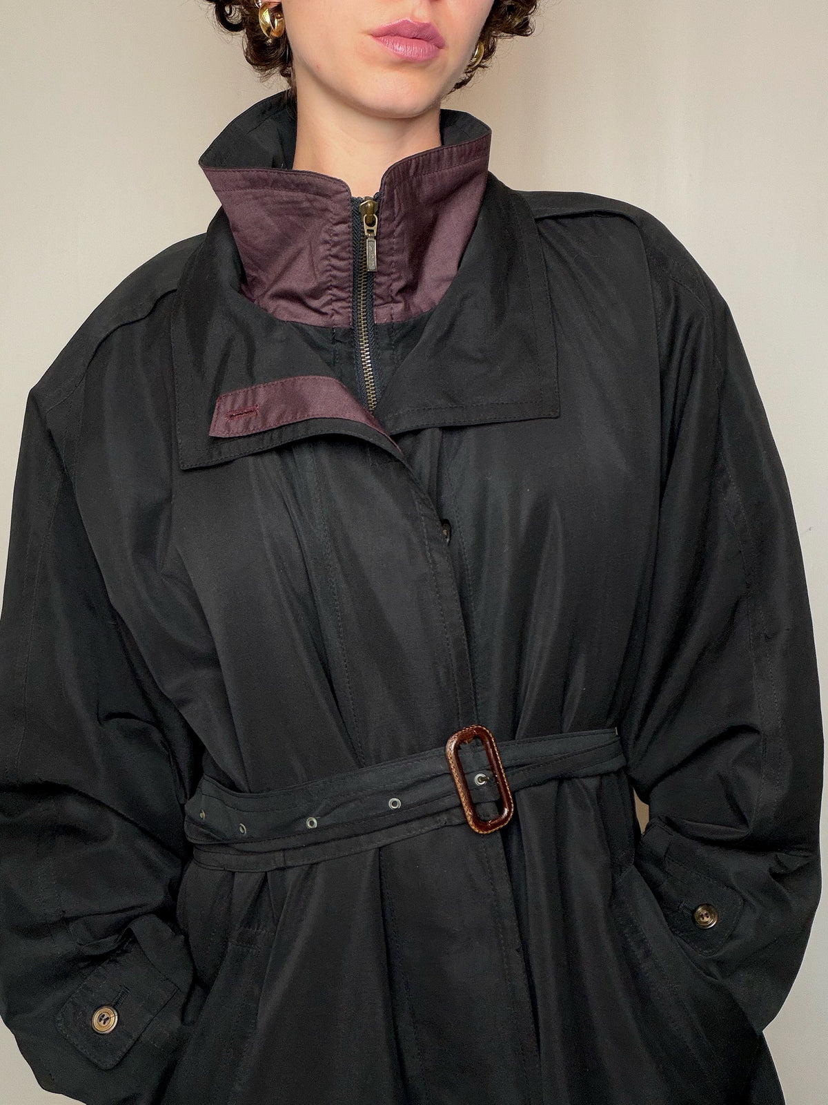 Trench noir & bordeaux L/XL doublé vintage