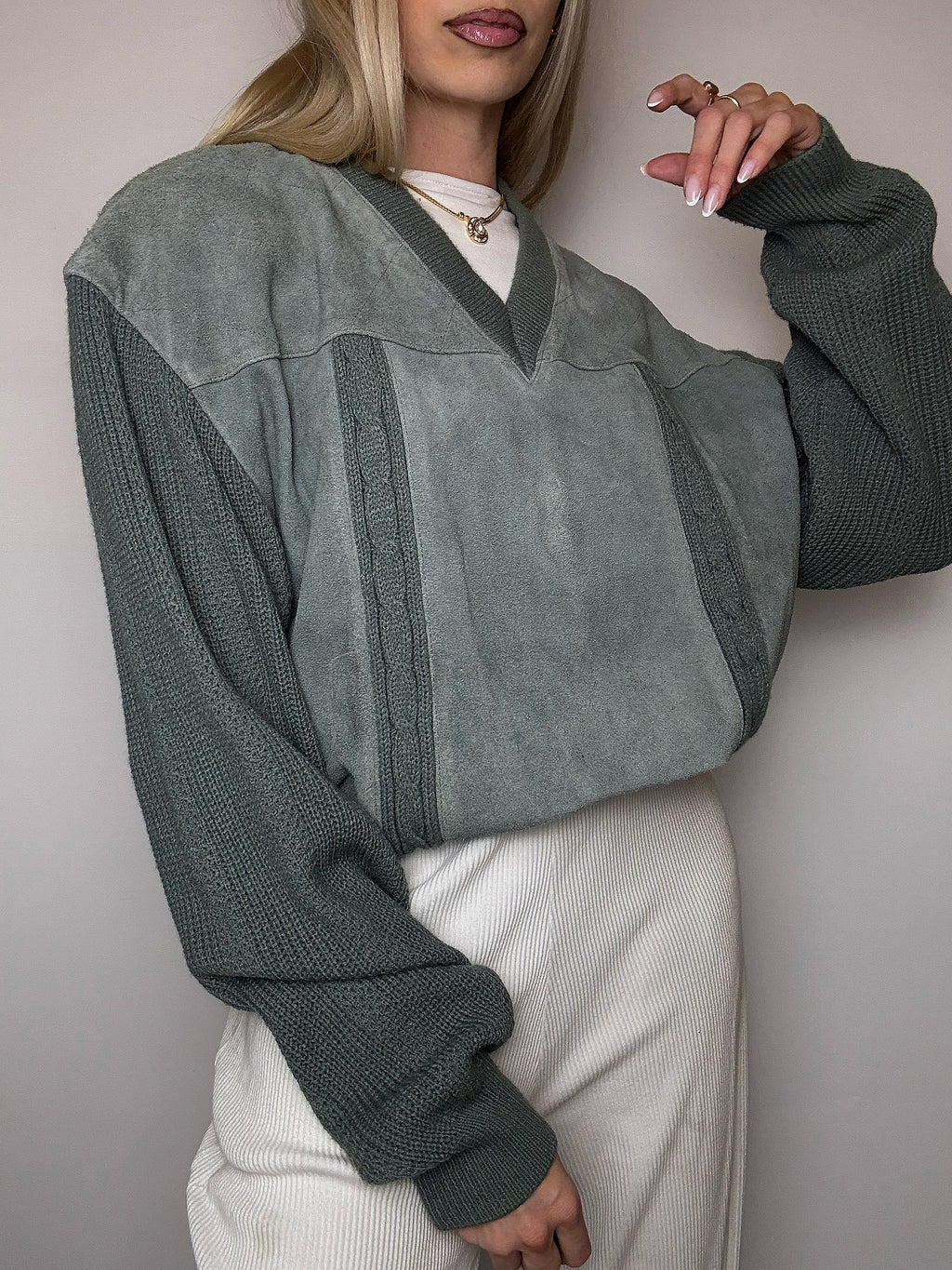 DIESEL L vintage gray two-tone turtleneck sweater