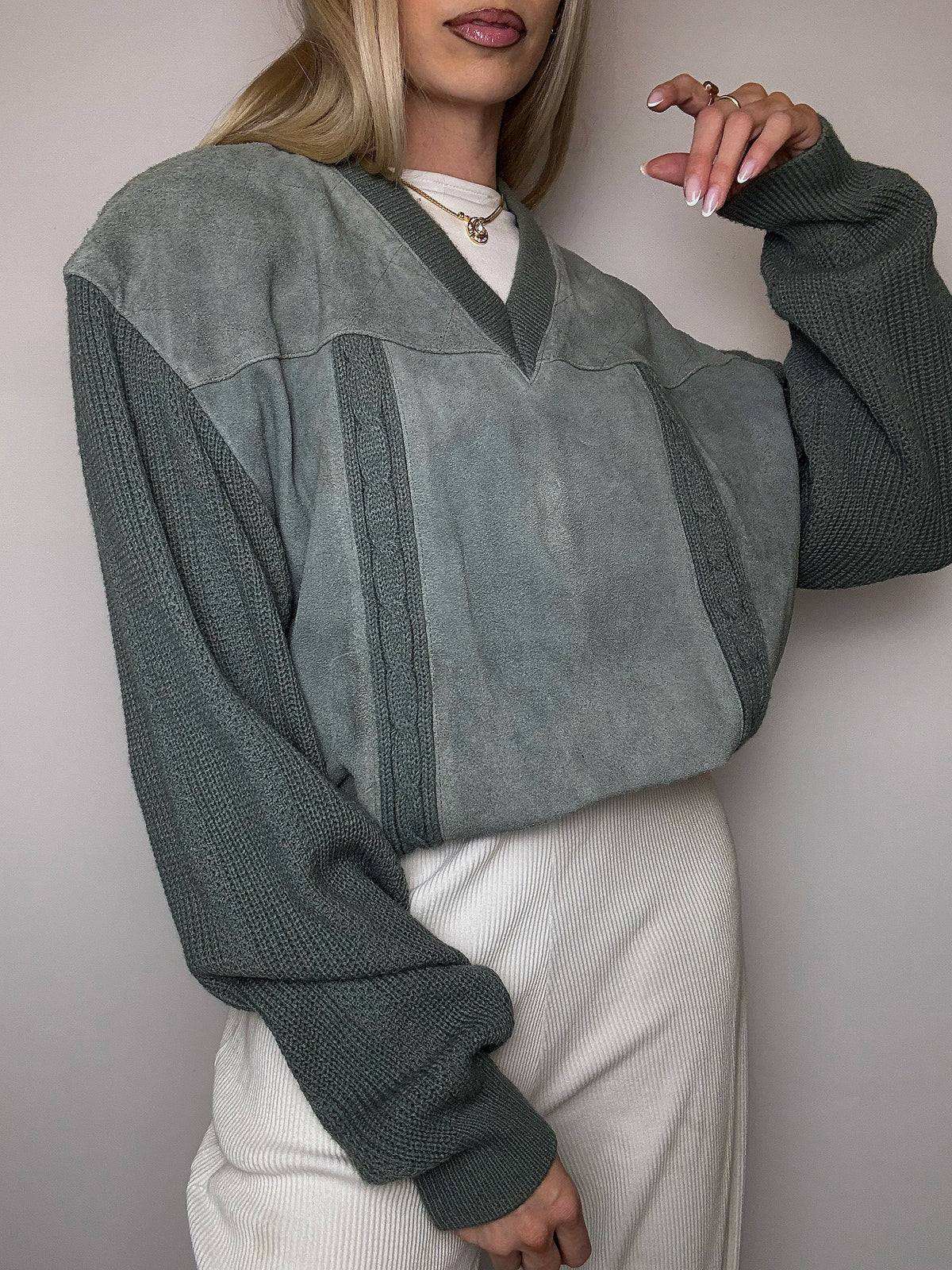 DIESEL L vintage gray two-tone turtleneck sweater