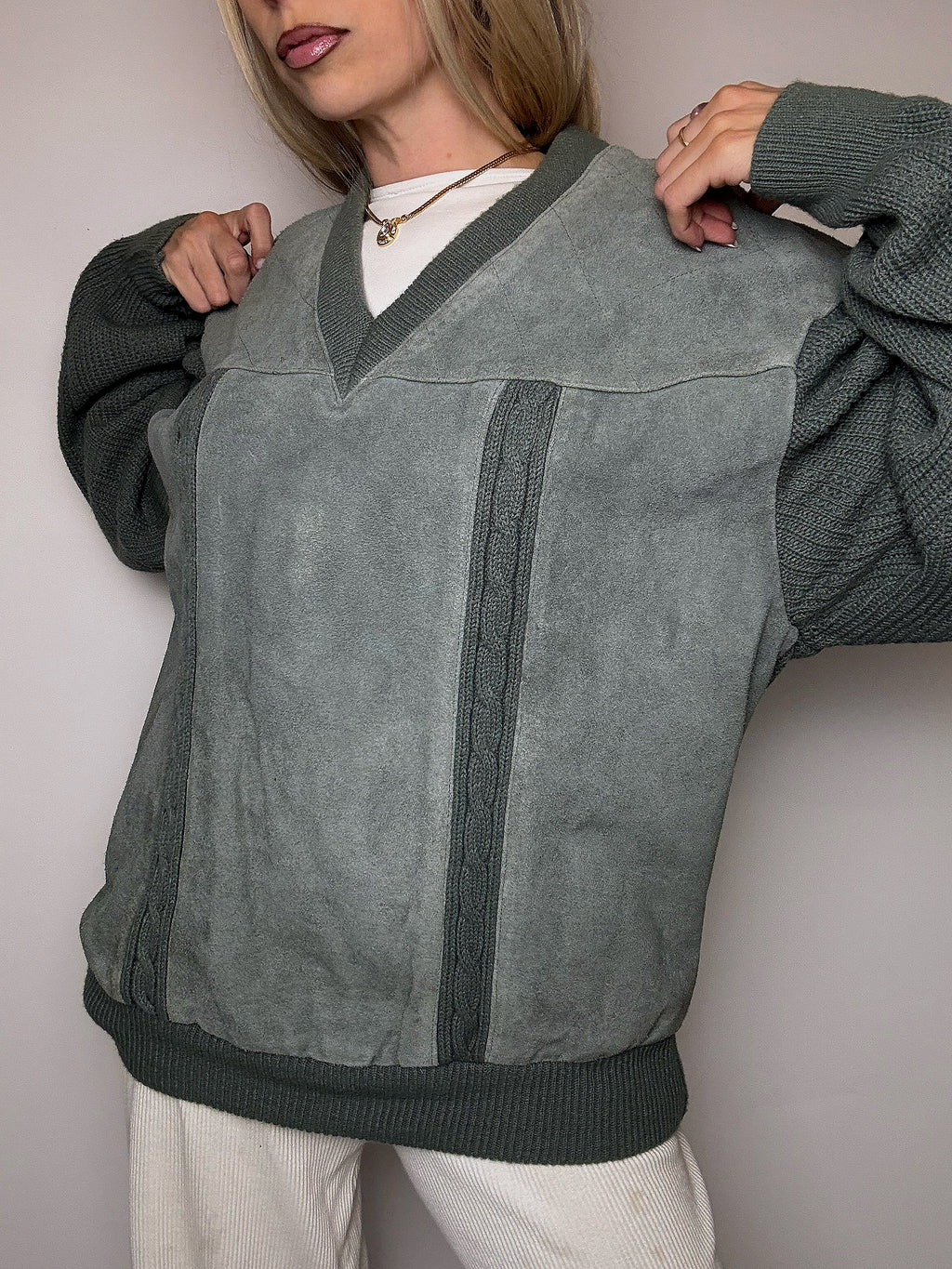 DIESEL L vintage gray two-tone turtleneck sweater