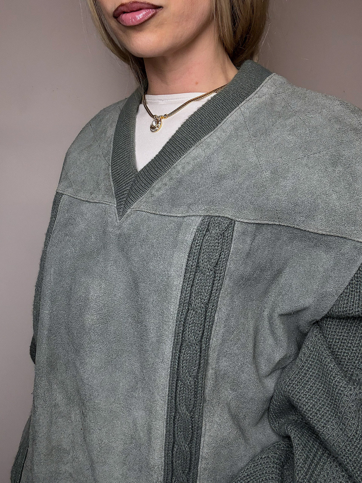 DIESEL L vintage gray two-tone turtleneck sweater