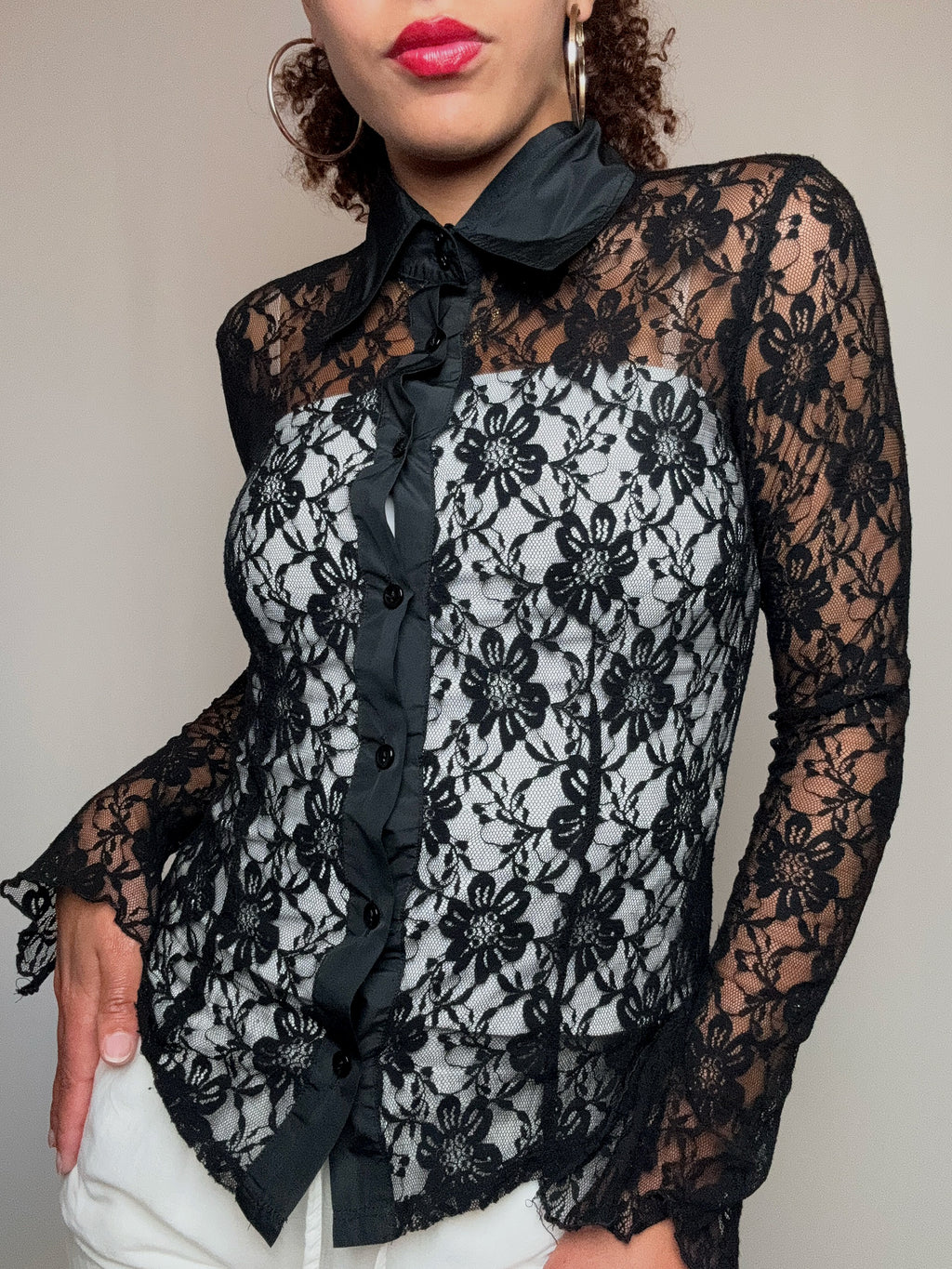 Chemisier en dentelle noire S vintage