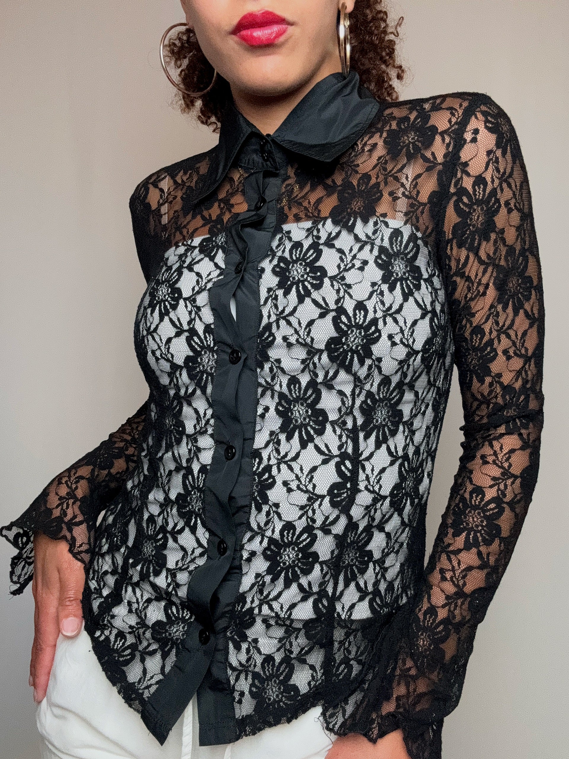 Chemisier en dentelle noire S vintage