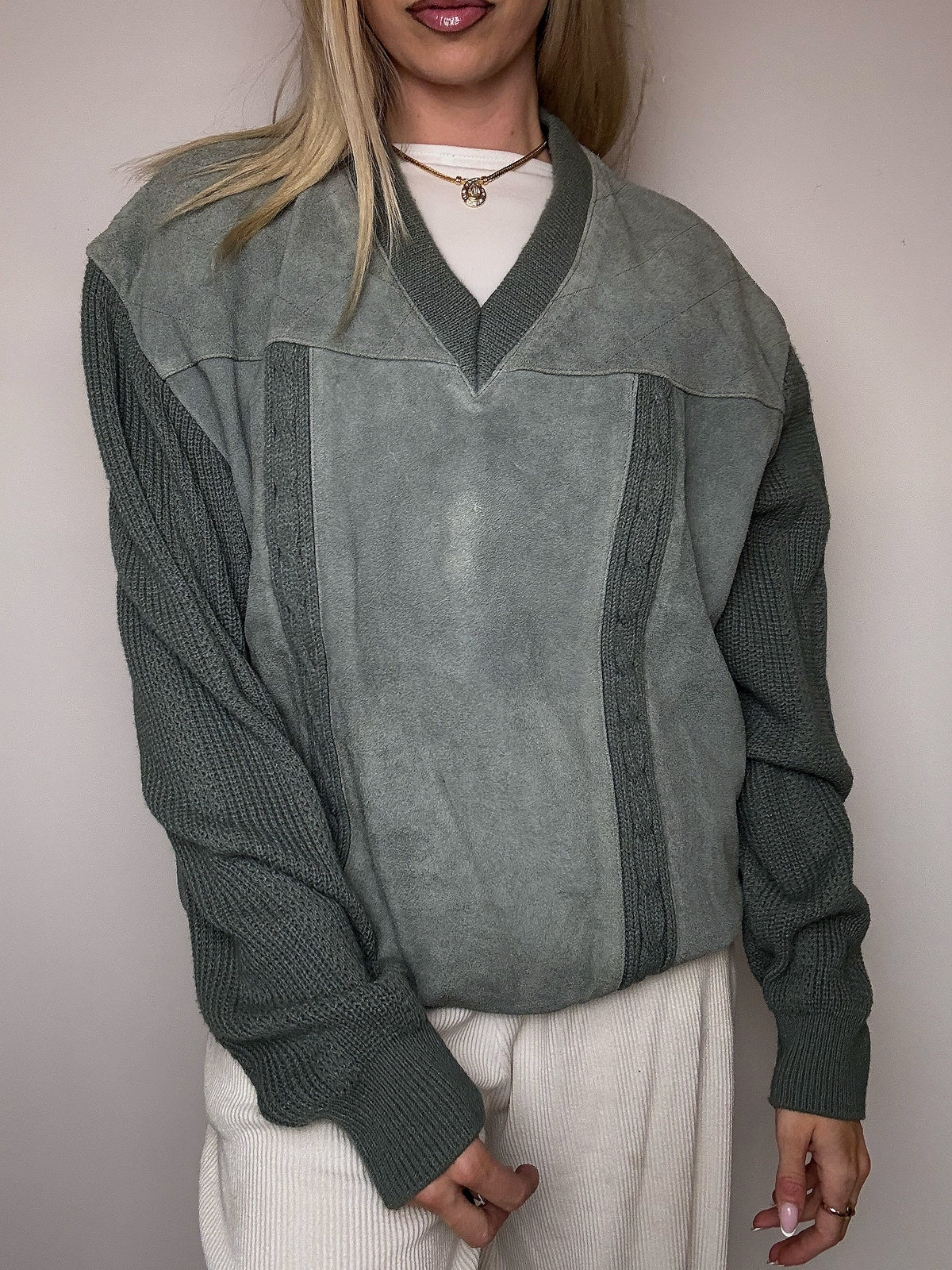 DIESEL L vintage gray two-tone turtleneck sweater