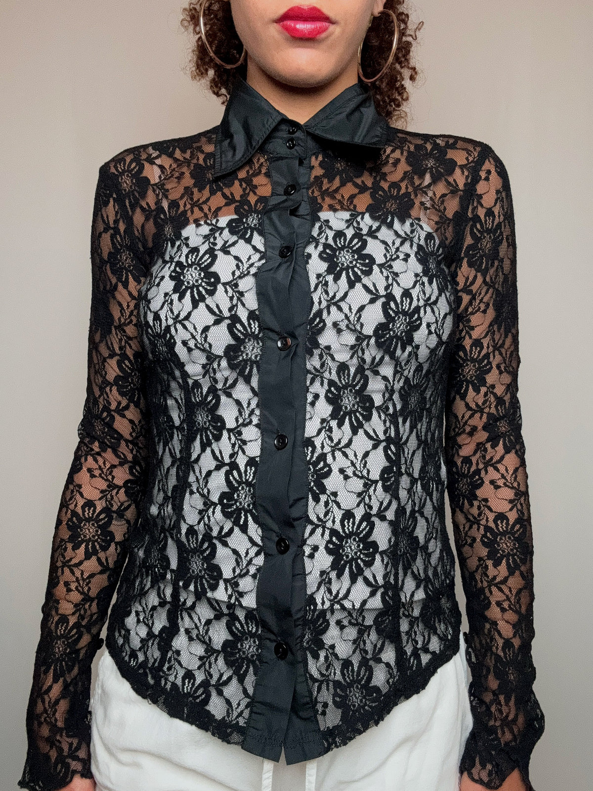 Chemisier en dentelle noire S vintage